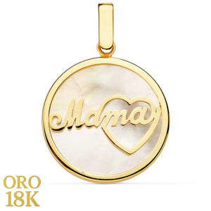 Colgante oro de ley 18k corazón mamá con nácar