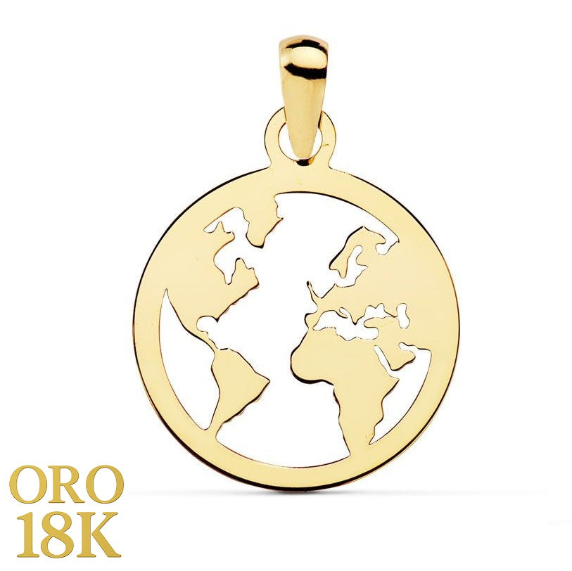 Colgante oro de primera ley 18k en forma de mapa del mundo