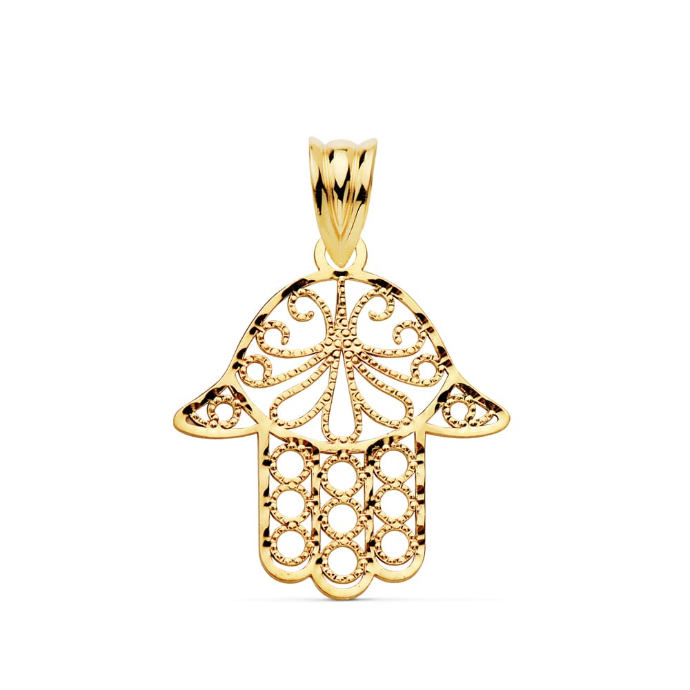 Colgante de mano de Fátima en oro de ley 18k de 19x18 mm