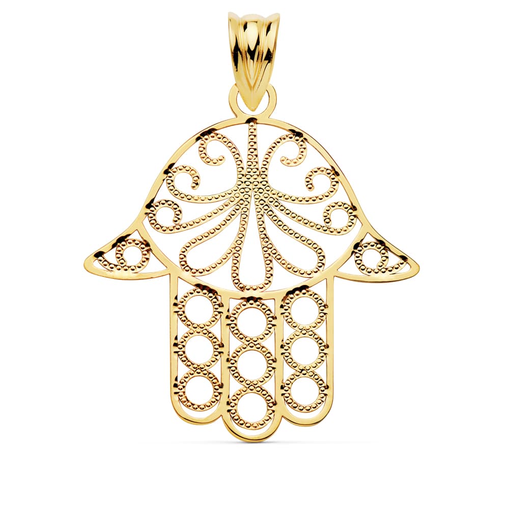 Mano de Fátima en oro de ley 18k, colgante de 23x19 mm
