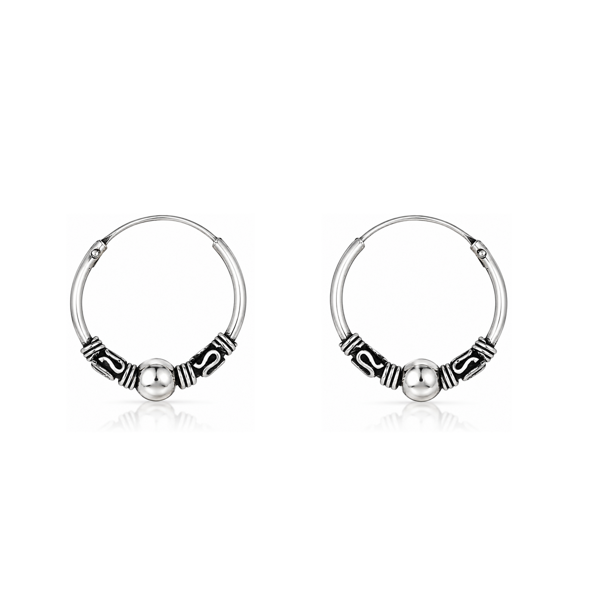 Aros bali de plata de ley 925 con motivo grabado de 16 mm de diámetro