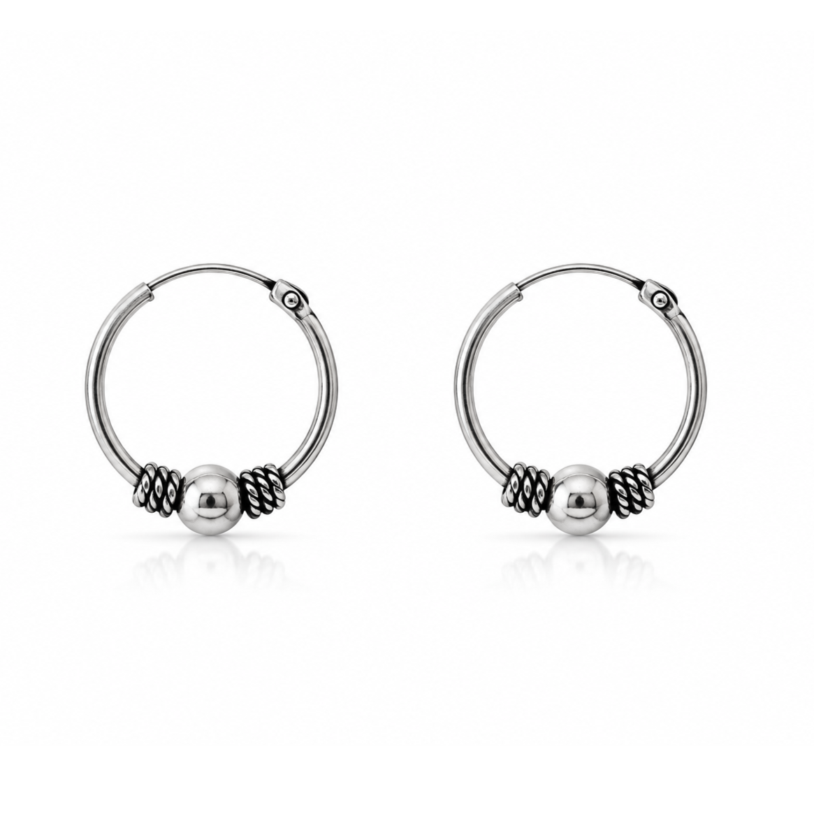 Aros bali de plata de ley 925 oxidados de 16 mm de diámetro