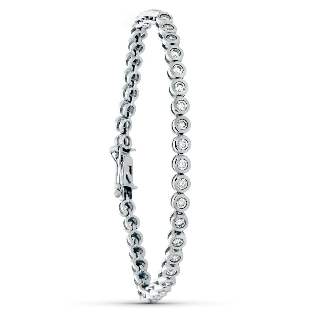 Pulsera de oro blanco 18k con eslabones alternos cubiertos de circonitas, 19,5 cm de largo