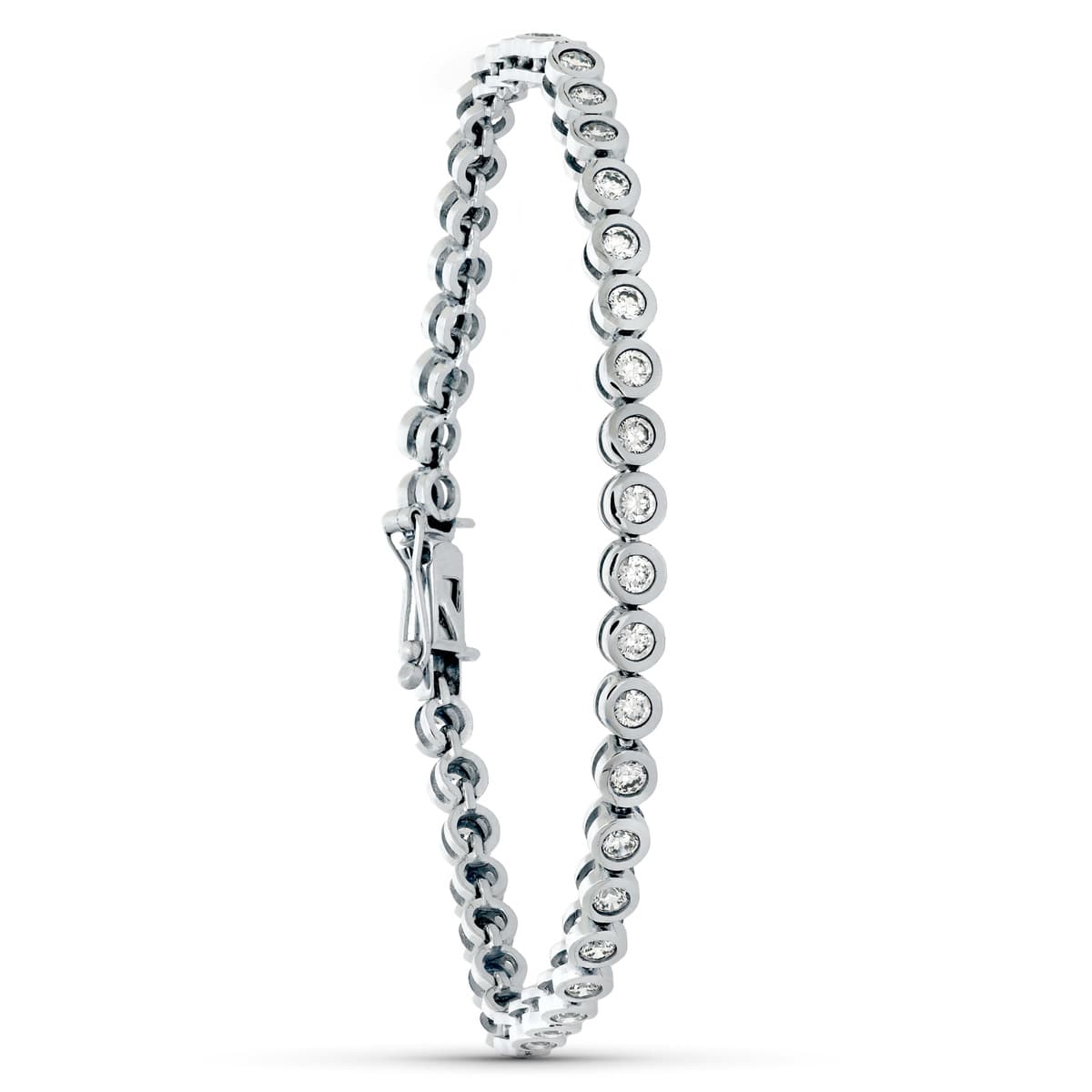 Pulsera de oro blanco 18k con eslabones alternos cubiertos de circonitas, 19,5 cm de largo