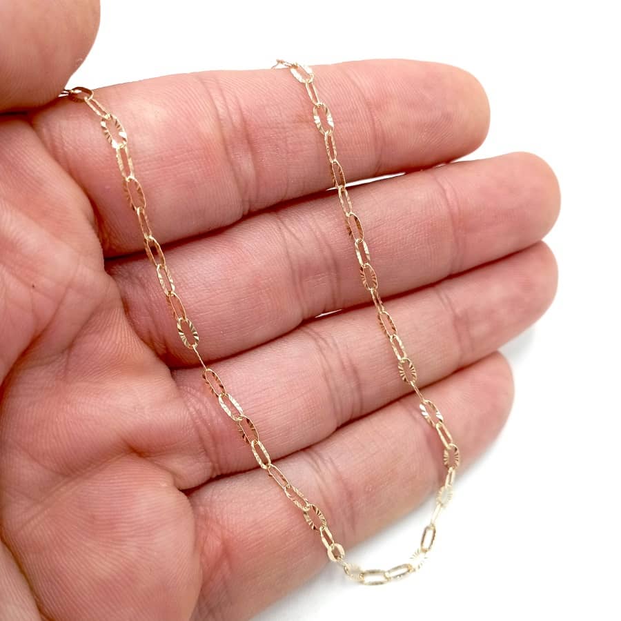 Cadena de oro de ley 18k para mujer con eslabón ovalado martilleado