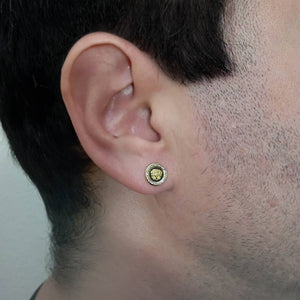 18K PENDIENTES ORO MEDUSA Y BORDE DE CIRCONITAS CON ESMALTADO NEGRO FOTO