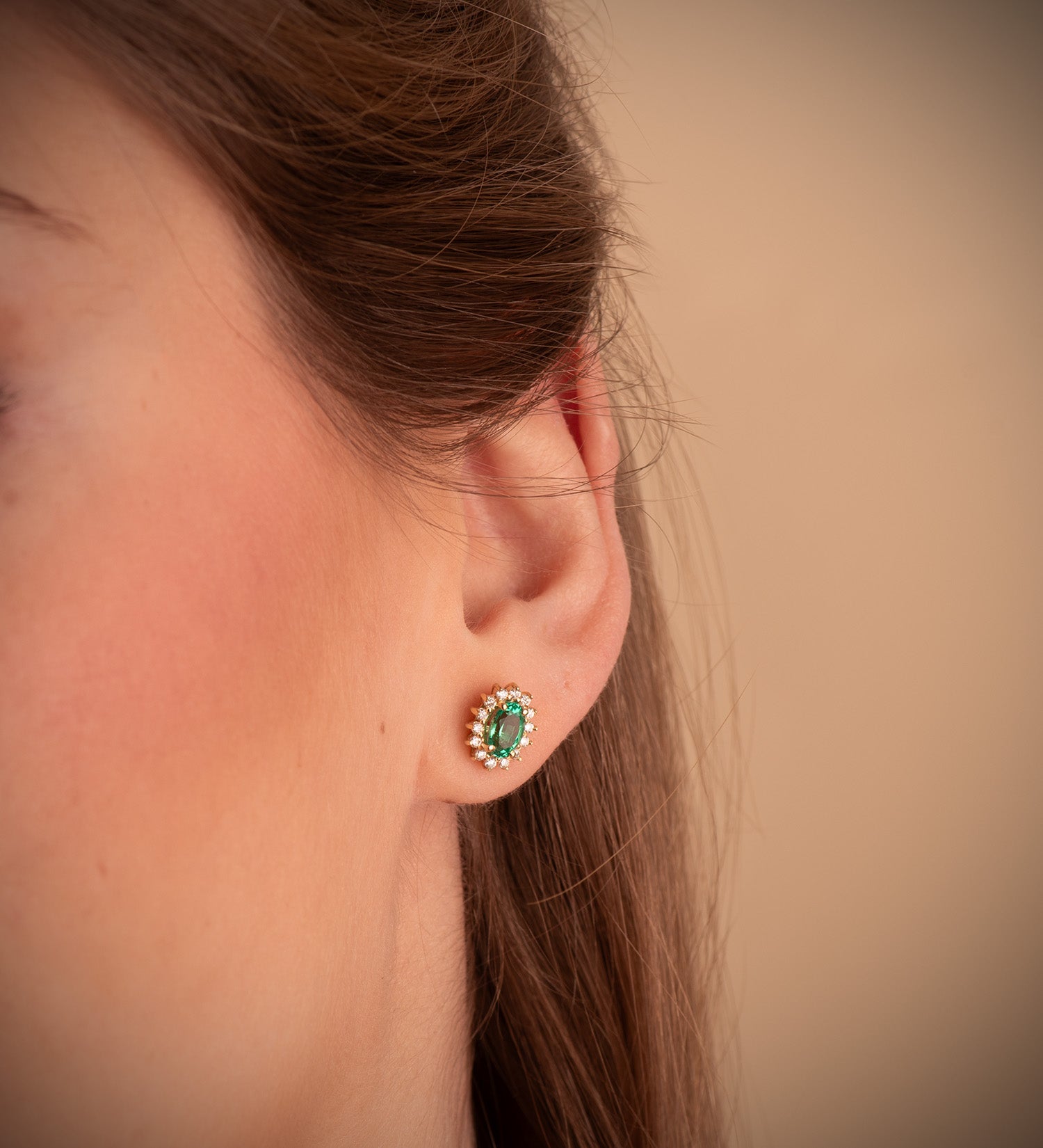 Pendientes oro 18k esmeralda diamantes LAB