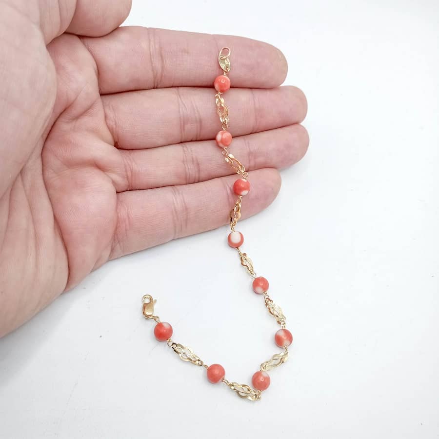 Pulsera de&nbsp;oro de ley 18k para mujer con coral mano