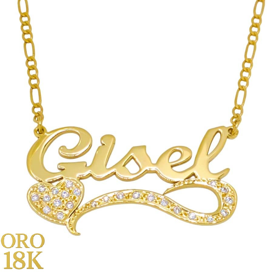 Gargantilla oro 18k con nombre de diseño exclusivo, gran tamaño y grosor con circonitas