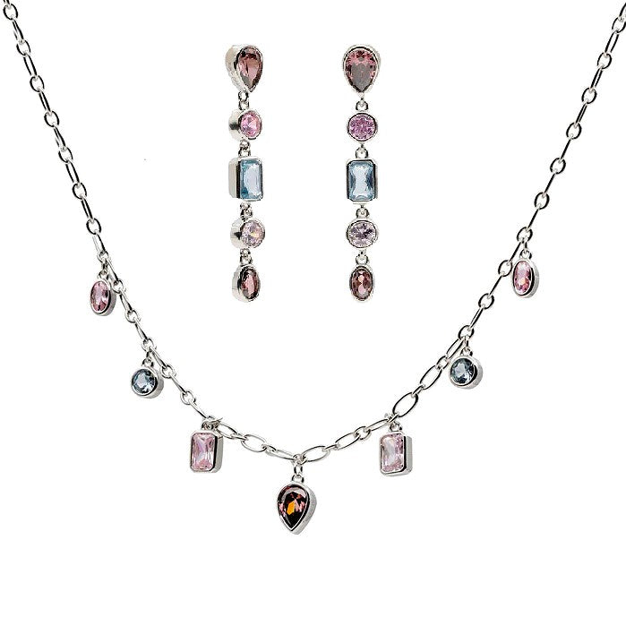 Conjunto plata lineargent piedras colores