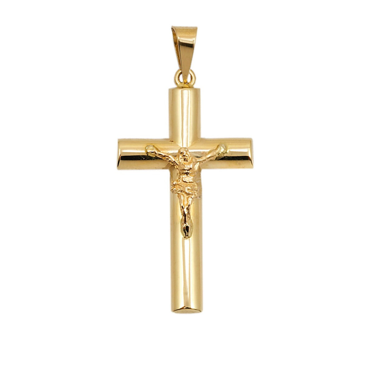 Cruz comunión oro 18k lisa con cristo 3,5x15x28mm