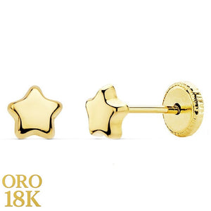 Par de pendientes oro de ley 18k en forma de estrellitas con cierre de rosquita