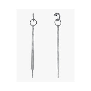Pendientes largos finos de plata de ley 925 con diseño brillante y circonitas blancas, 12mm x 13mm.