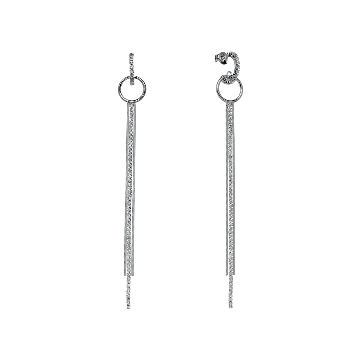 Pendientes largos finos de plata de ley 925 con diseño brillante y circonitas blancas, 12mm x 13mm.