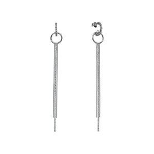 Pendientes largos finos de plata de ley 925 con diseño brillante y circonitas blancas, 12mm x 13mm.
