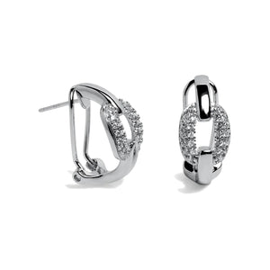 Pendientes de plata de ley 925 con cierre omega, diseño de eslabones y circonitas blancas, 21mm x 10mm x 3mm.