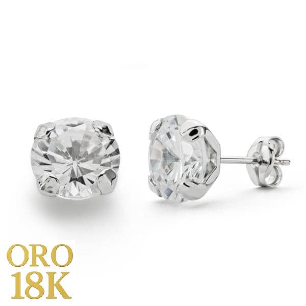 Par de pendientes de oro blanco de ley 18k con circonitas, cierre mariposa, miden 7,5mm
