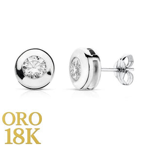 Par de pendientes de oro blanco de ley 18k con circonitas, cierre mariposa, miden 7mm
