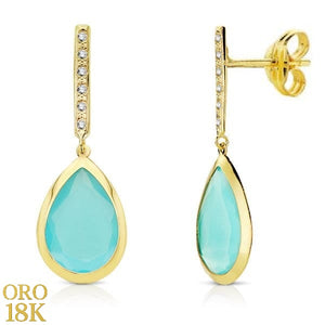 Par de pendientes de oro de ley 18k, cierre mariposa, miden 33mm de largo