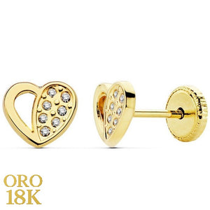 Pendientes oro pequeños en forma de corazón con circonitas