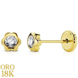 Pendientes pequeños de bebé con circonita flor 18k