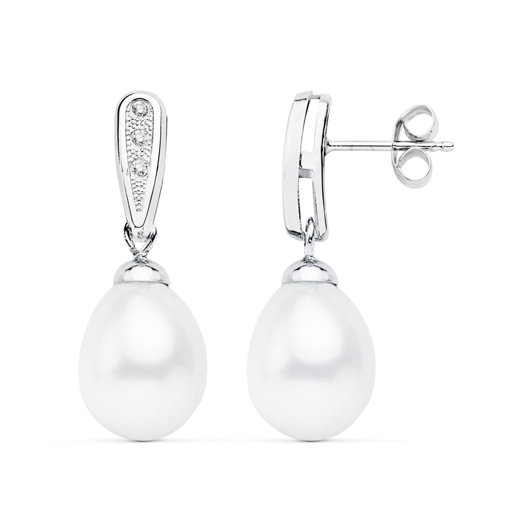 Pendientes de novia con perla en oro blanco de 18 quilates, 23x9 mm