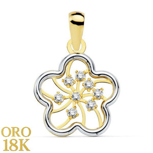 Colgante oro de primera ley 18k en forma de flor con circonitas