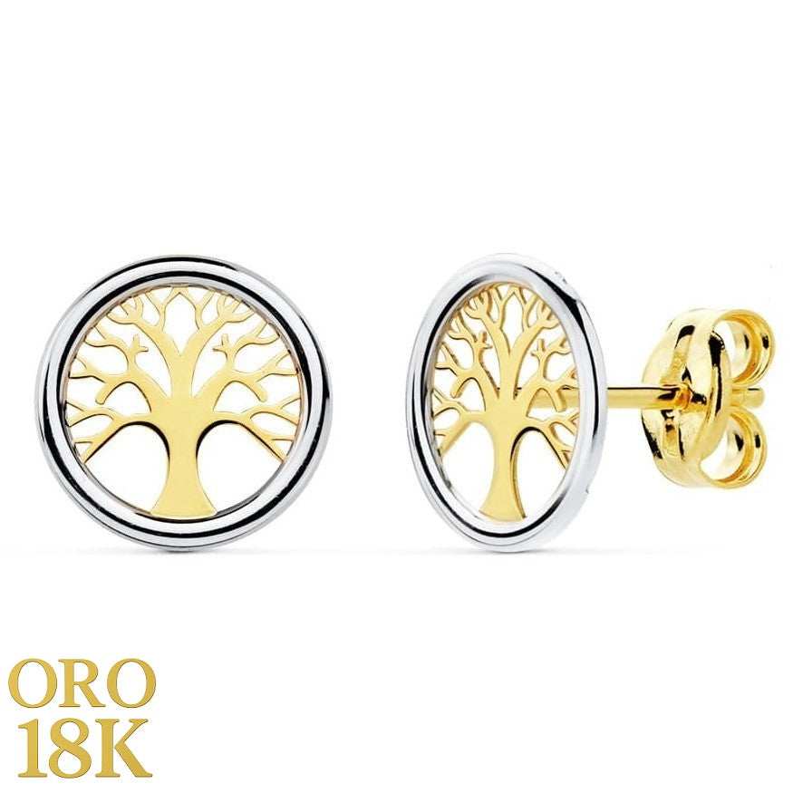 Pendientes de oro en forma de árbol de la vida. Miden 8mm