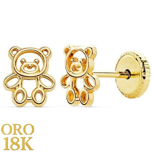Par de pendientes oro de ley 18k en forma de osito