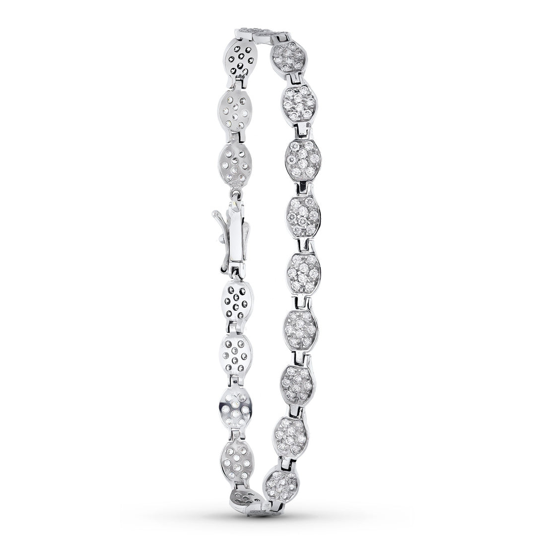 Pulsera de oro blanco 18k tipo tenis con eslabones ovalados cubiertos de circonitas
