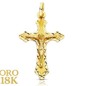 18K CRUZ DE ORO AMARILLO PLANA TALLADA CON CRISTO