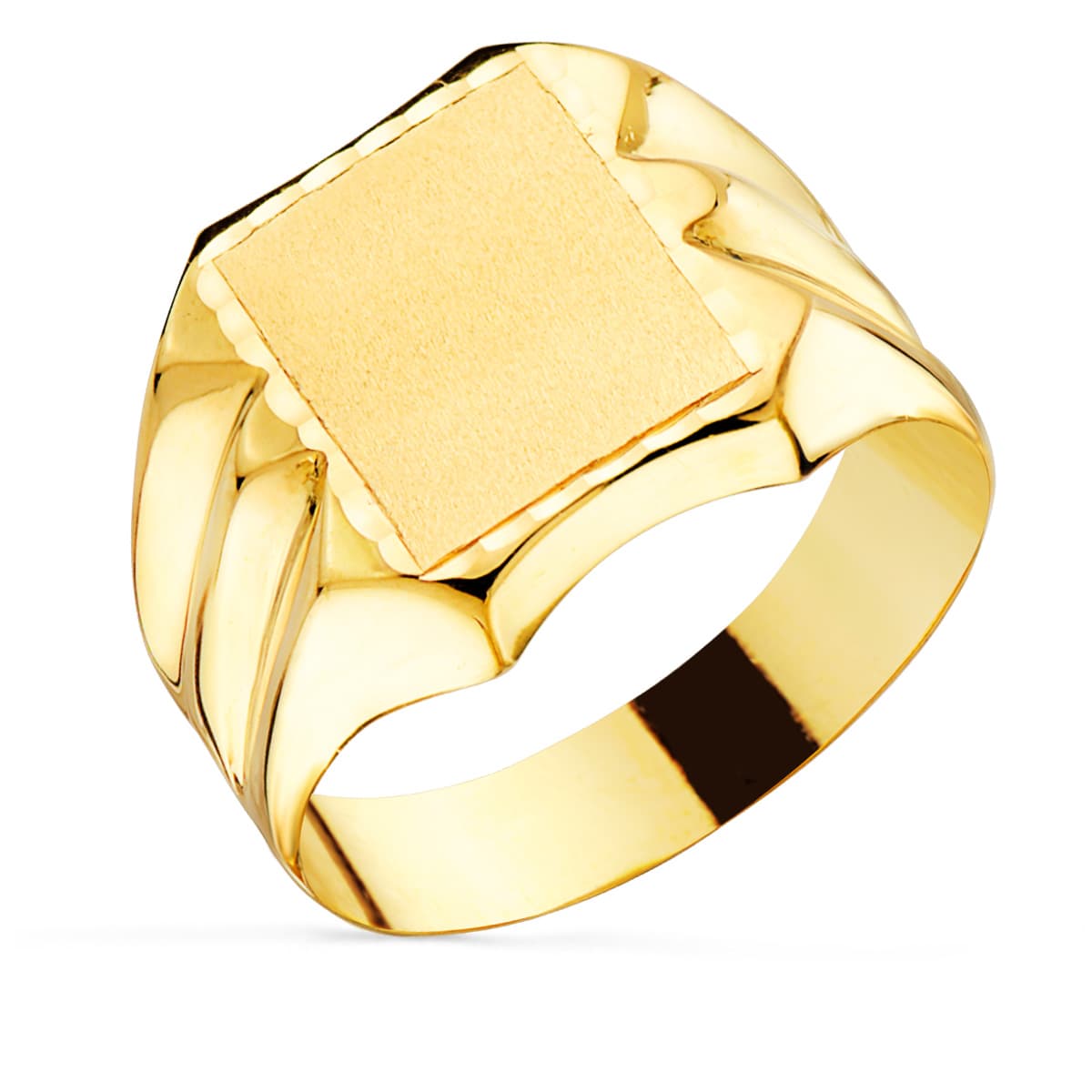 Sello cadete de oro de ley 18k hueco con cabeza rectangular tallada de 12x10 mm