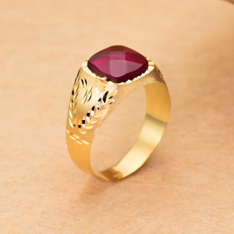 Anillo sello de oro de 9 quilates con piedra roja de 9x9 milímetros foto