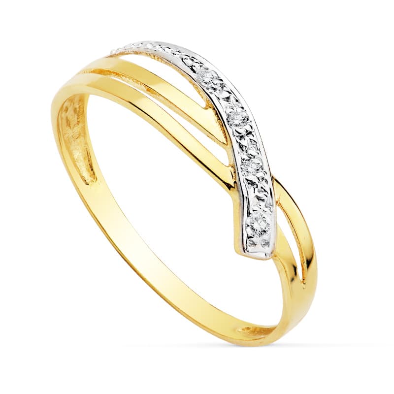 Anillo de oro 18k bicolor con circonitas