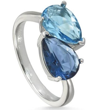 Anillo de plata de ley con dos circonitas en tonos azules