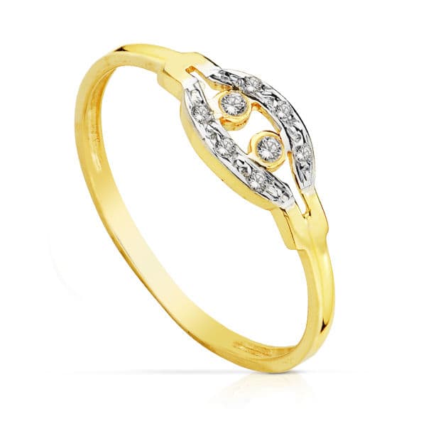 Anillo bicolor oro 18k con circonitas