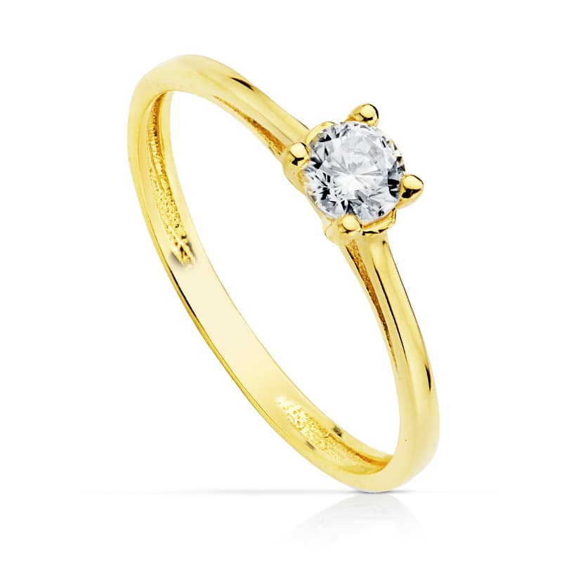 Anillo solitario oro amarillo 18k circonita 4 garras