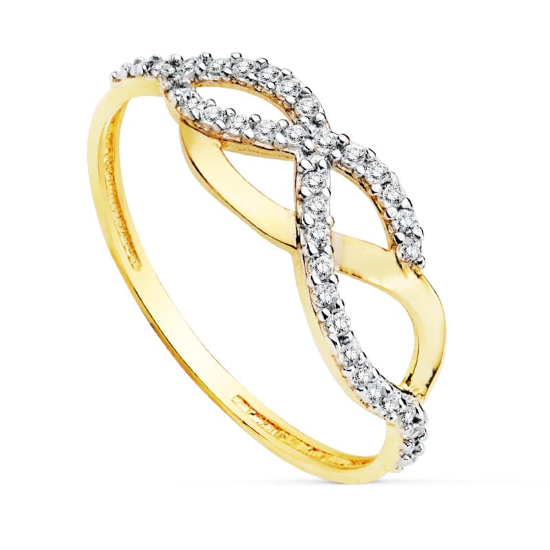 Anillo bicolor con circonitas oro 18k