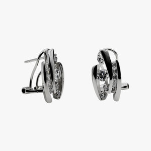 Pendientes de plata de ley 925 con cierre omega y cuatro circonitas blancas, 18,3mm x 10,09mm x 3,3mm.