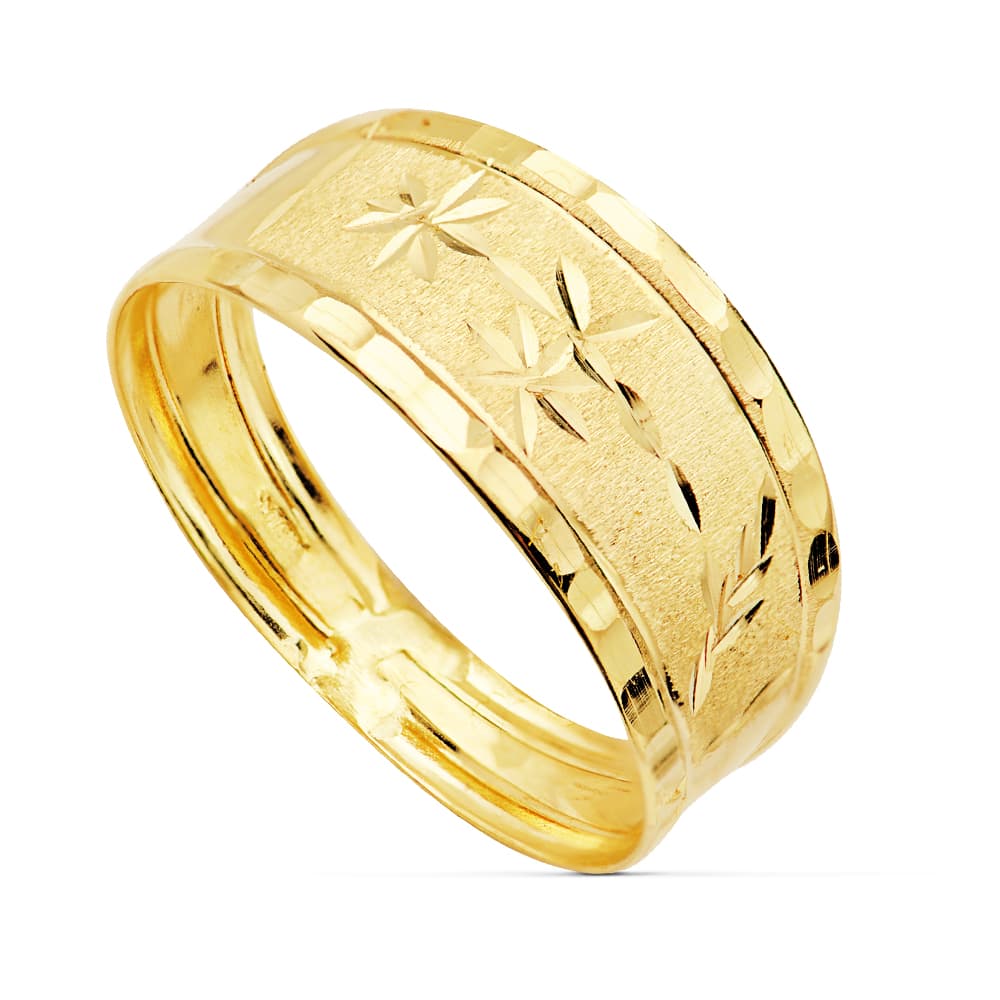 Anillo de flores talladas en oro 18k