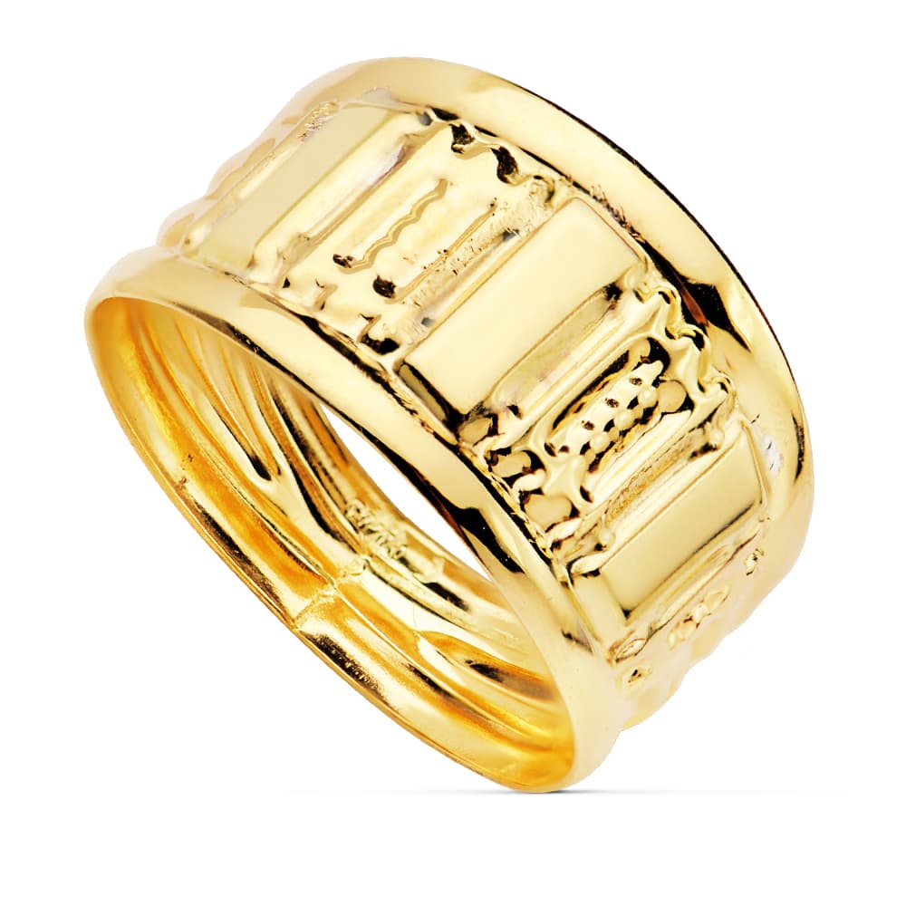 Anillo tallado oro 18k amarillo en brillo, 10 mm