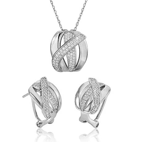Pendientes y colgante de plata de ley con tiras de circonitas cierre omega