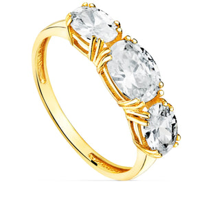 Anillo tres circonitas talla oval oro amarillo 18k