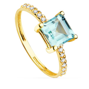 Anillo oro 18k con circonita y topacio azul