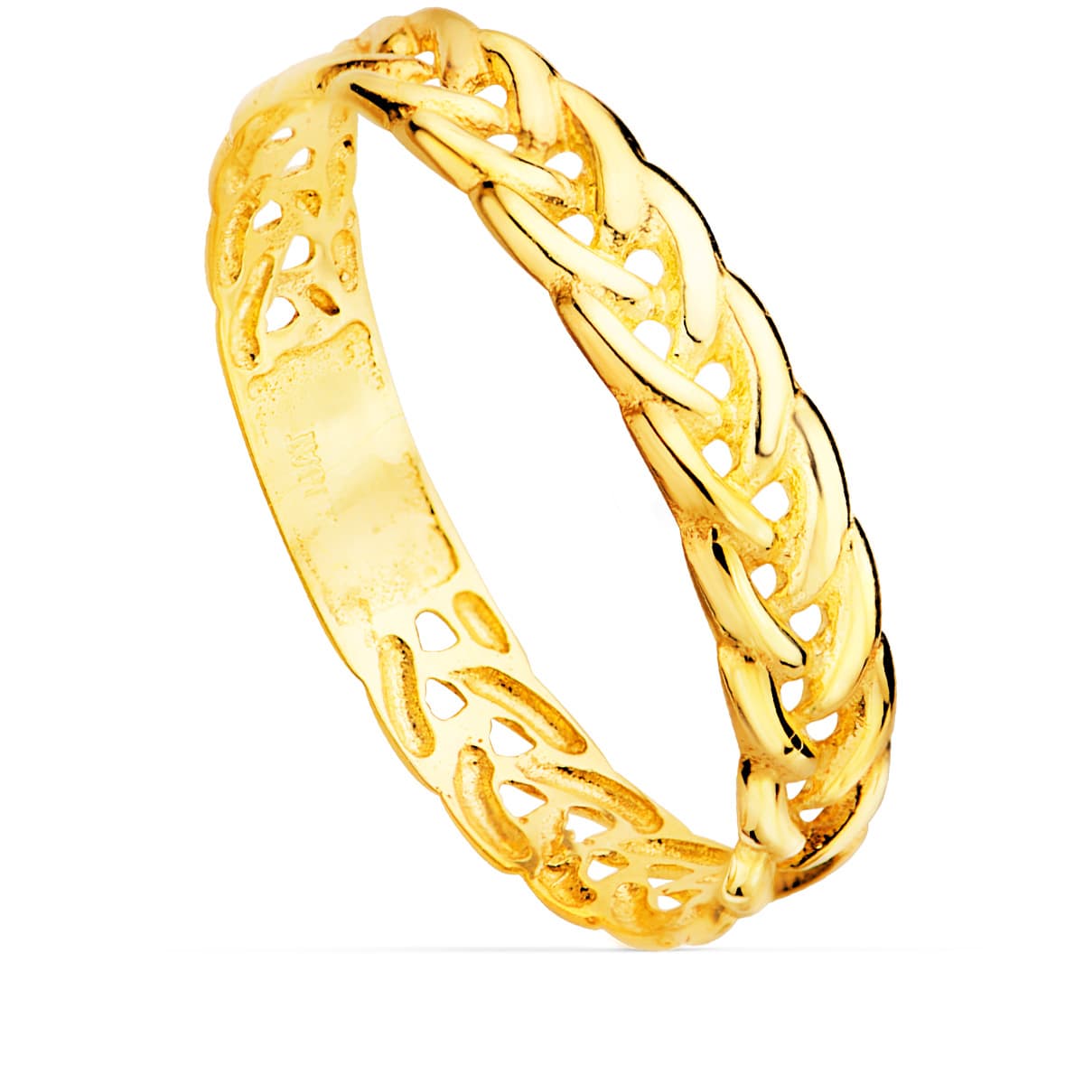 Anillo trenzado espiga oro 18k