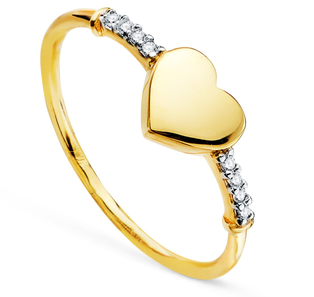 Anillo de oro 18k con corazón y tira de circonitas