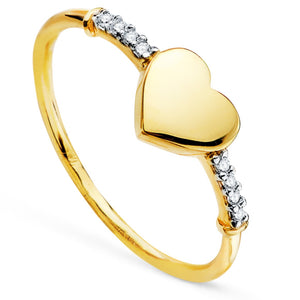 Anillo de oro 18k con corazón y tira de circonitas