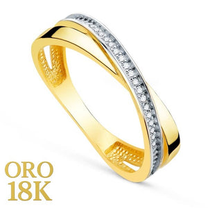 Anillo circonitas 18K bicolor