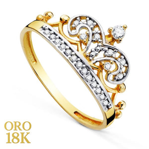 SORTIJA ORO 18k BICOLOR EN FORMA DE CORONA CON CIRCONITAS