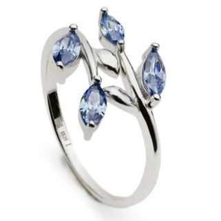 Anillo circonitas de plata de ley 925 hojitas azules